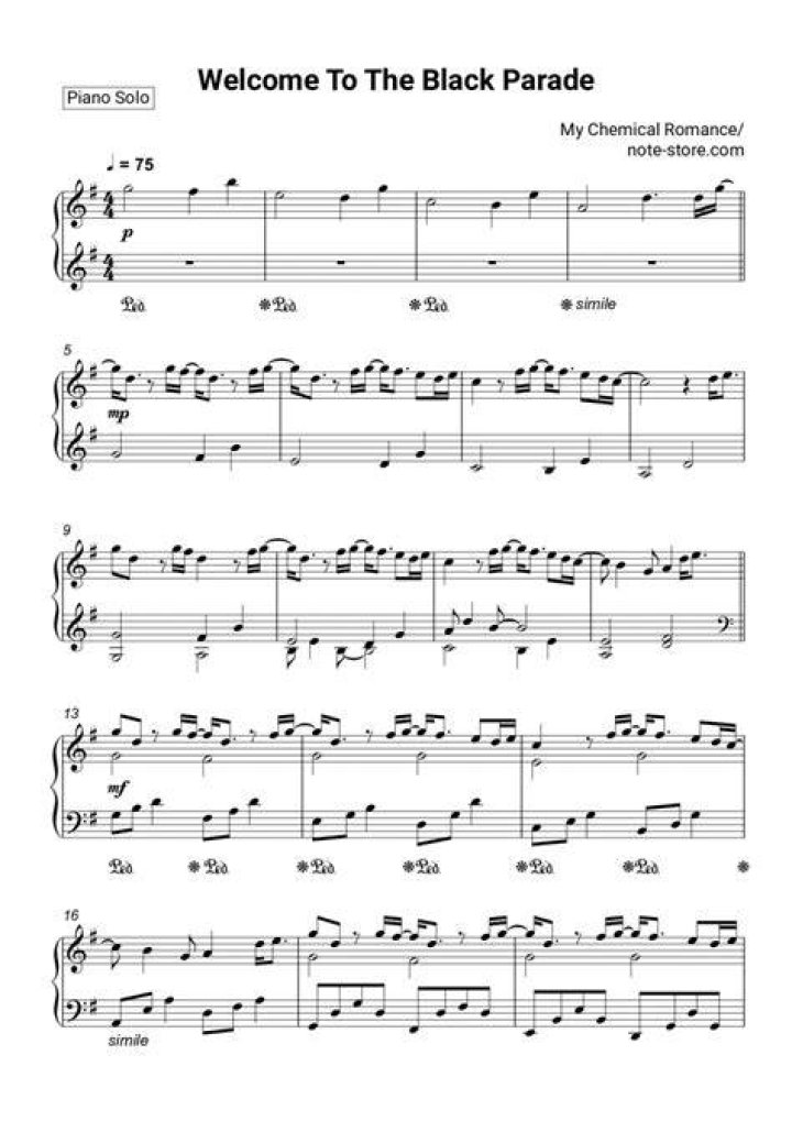 Black parade piano notes